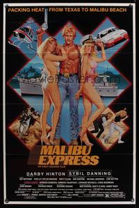 7s601 MALIBU EXPRESS 1sh '85 directed by Andy Sidaris, Salk art of sexy bikini clad girls!