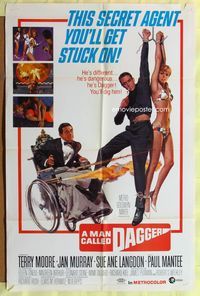 7s602 MAN CALLED DAGGER 1sh '67 Terry Moore, Paul Mantee, art of guy in wheelchair with guns!