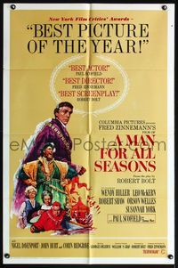 7s604 MAN FOR ALL SEASONS style B 1sh '67 Paul Scofield, Robert Shaw, Best Picture Academy Award!