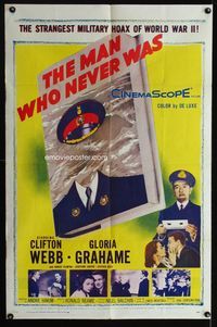 7s608 MAN WHO NEVER WAS 1sh '56 Clifton Webb, Gloria Grahame, strangest military hoax of WWII!