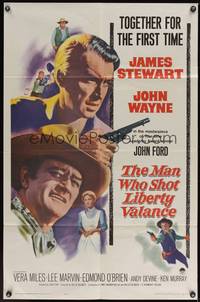 7s609 MAN WHO SHOT LIBERTY VALANCE 1sh '62 John Wayne & James Stewart 1st time together, John Ford