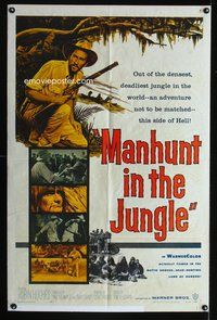 7s614 MANHUNT IN THE JUNGLE 1sh '58 Matto Grosso Amazon, the deadliest jungle in the world!