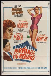 7s621 MARRIAGE-GO-ROUND 1sh '60 Julie Newmar wants to borrow Susan Hayward's husband James Mason!