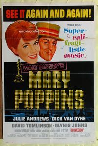 7s623 MARY POPPINS style B 1sh R73 Julie Andrews & Dick Van Dyke in Walt Disney's musical classic!