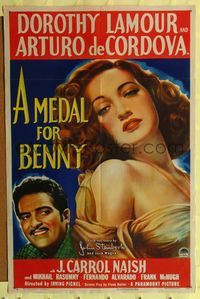 7s627 MEDAL FOR BENNY style A 1sh '45 de Cordova, ultra sexy close up artwork of Dorothy Lamour!
