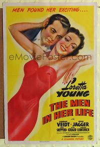 7s630 MEN IN HER LIFE style B 1sh '41 great art of Loretta Young in sexy dress, Conrad Veidt