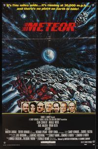 7s633 METEOR 1sh '79 Sean Connery, Natalie Wood, cool sci-fi artwork by T. Beaurais!