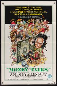 7s641 MONEY TALKS 1sh '72 Allen Funt's Candid Camera, wacky Jack Davis art!