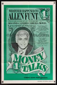 7s642 MONEY TALKS advance 1sh '72 Allen Funt's Candid Camera, cool dollar bill design!