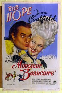 7s646 MONSIEUR BEAUCAIRE 1sh '46 great close up of Bob Hope kissing pretty Joan Caulfield!