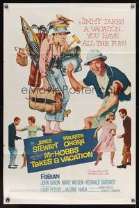 7s660 MR. HOBBS TAKES A VACATION 1sh '62 great wacky artwork of tourist Jimmy Stewart!