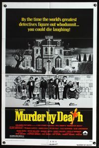 7s666 MURDER BY DEATH 1sh '76 great Charles Addams artwork of cast by spooky house!