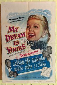 7s673 MY DREAM IS YOURS 1sh '49 Jack Carson, Doris Day, Lee Bowman, Adolphe Menjou!