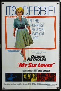 7s677 MY SIX LOVES 1sh '62 Debbie Reynolds in the funniest fix a girl ever got into!