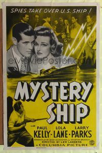 7s680 MYSTERY SHIP 1sh '41 great dramatic wartime art of Paul Kelly & Lola Lane!