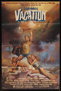 7s683 NATIONAL LAMPOON'S VACATION 1sh '83 sexy exaggerated art of Chevy Chase by Boris Vallejo!