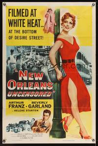 7s687 NEW ORLEANS UNCENSORED 1sh '54 super sexy full-length Beverly Garland in red dress!