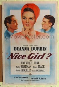 7s690 NICE GIRL style D 1sh '41 great art of pretty Deanna Durbin in sexy red hat!