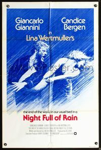7s691 NIGHT FULL OF RAIN int'l 1sh '78 Lina Wertmuller, Beauvais art of Giannini & Candice Bergen!