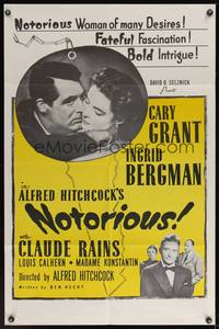 7s709 NOTORIOUS 1sh R54 Cary Grant, Ingrid Bergman, Aflred Hitchcock directed!