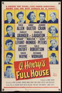 7s711 O HENRY'S FULL HOUSE 1sh '52 Fred Allen, Anne Baxter, Jeanne Crain & young Marilyn Monroe!