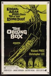 7s713 OBLONG BOX 1sh '69 Vincent Price, Christopher Lee, Edgar Allan Poe, cool horror art!