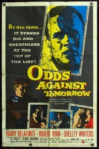7s719 ODDS AGAINST TOMORROW 1sh '59 art of Harry Belafonte, directed by Robert Wise!