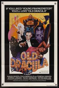 7s723 OLD DRACULA 1sh '75 Vampira, David Niven as Dracula, Clive Donner, wacky horror art!