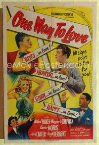 7s737 ONE WAY TO LOVE 1sh '45 Ray Enright directed, they're ritzy, frantic, giddy, happy in love!