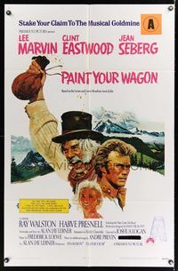 7s746 PAINT YOUR WAGON 1sh '69 art of Clint Eastwood, Lee Marvin & pretty Jean Seberg!