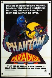 7s759 PHANTOM OF THE PARADISE revised 1sh '74 Brian De Palma, maimed and framed for rock & roll!