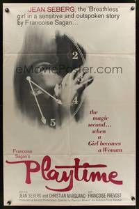 7s762 PLAYTIME 1sh '63 sexy Jean Seberg in the magic second when a girl becomes a woman!