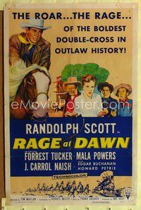 7s780 RAGE AT DAWN style A 1sh '55 cool artwork of outlaw hunter Randolph Scott, Forrest Tucker!