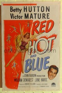 7s784 RED, HOT & BLUE style A 1sh '49 sexy dancer Betty Hutton in skimpy outfit, Victor Mature!