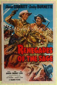 7s785 RENEGADES OF THE SAGE 1sh '49 western art of cowboys Charles Starrett & Smiley Burnette!