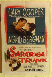 7s793 SARATOGA TRUNK 1sh '45 c/u of Gary Cooper about to kiss Ingrid Bergman, by Edna Ferber!