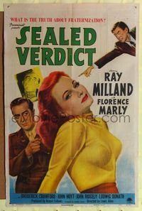 7s800 SEALED VERDICT style A 1sh '48 great art of Ray Milland & sexy Florence Marly!
