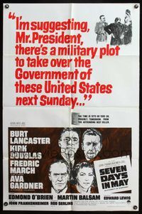 7s805 SEVEN DAYS IN MAY 1sh '64 art of Burt Lancaster, Kirk Douglas, Fredric March & Ava Gardner!