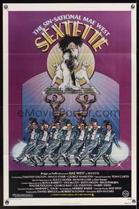 7s811 SEXTETTE 1sh '79 art of ageless Mae West w/dancers & dogs by Drew Struzan!