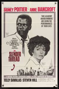 7s833 SLENDER THREAD 1sh '66 Sidney Poitier keeps Anne Bancroft from committing suicide!