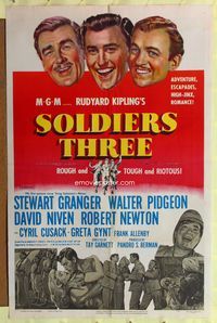 7s839 SOLDIERS THREE 1sh '51 Swewart Granger, Walter Pidgeon & David Niven!