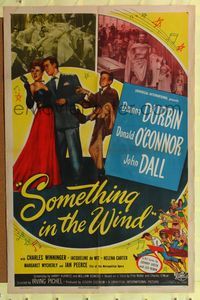 7s840 SOMETHING IN THE WIND 1sh '47 art of pretty Deanna Durbin & Donald O'Connor!