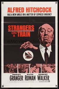 7s855 STRANGERS ON A TRAIN 1sh R61 Hitchcock, Farley Granger & Robert Walker, double murder pact!