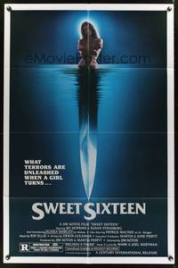 7s872 SWEET SIXTEEN 1sh '82 sexy horror image of knife & nude girl in water!