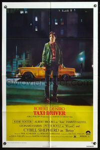 7s887 TAXI DRIVER 1sh '76 classic art of Robert De Niro by cab, directed by Martin Scorsese!