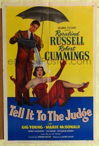 7s888 TELL IT TO THE JUDGE 1sh '49 Robert Cummings dumps water on Rosalind Russell!
