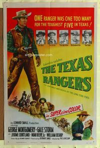 7s890 TEXAS RANGERS 1sh '51 full-length art of cowboy lawman George Montgomery!
