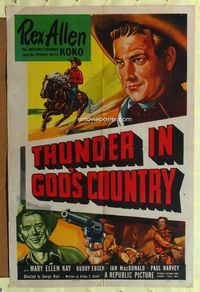 7s915 THUNDER IN GOD'S COUNTRY 1sh '51 Arizona cowboy Rex Allen w/Wonder Horse Koko!