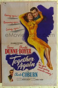 7s923 TOGETHER AGAIN style A 1sh '44 artwork of sexy Irene Dunne, Charles Boyer, Charles Coburn!
