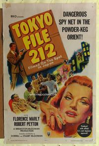 7s925 TOKYO FILE 212 1sh '51 cool art of secret agents in Japan, sexy smoking Florence Marly!